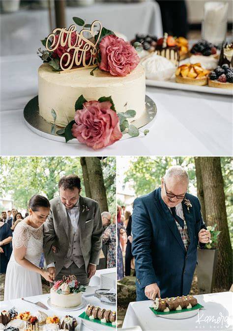 Tortenanschnitt auf der Hochzeit - Kristalltorte mit bunten Blüten