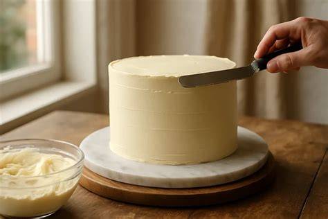 Tortenbasis: Buttercreme und Ganache glatt eingestrichen