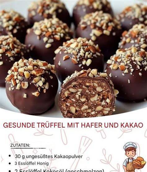 Trüffel in Kakao und Nüssen, dekorativ arrangiert