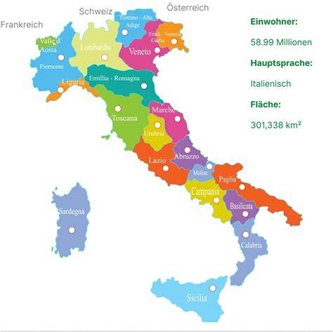 Trüffel und Trüffelprodukte aus verschiedenen Regionen Italiens, Übersichtskarte