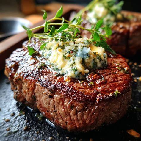 Trüffelbutter auf frisch gebratenem Steak