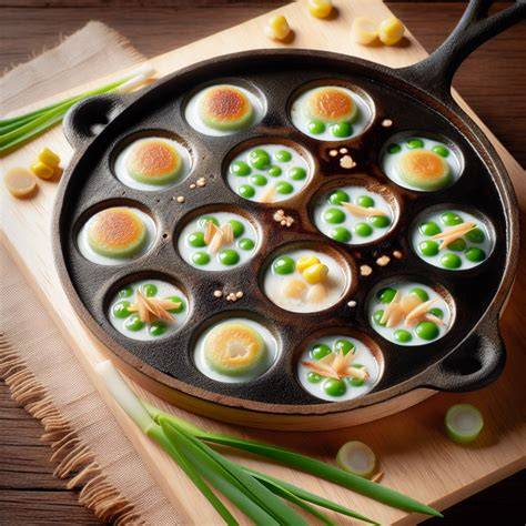 Traditionelle Zubereitung von Khanom Krok in gusseisernen Pfannen