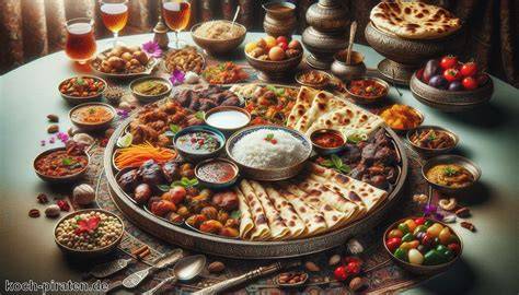 Traditionelle afghanische Gerichte und bunte Speisenvielfalt