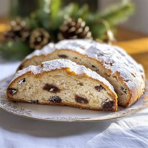 Traditioneller Christstollen mit Puderzucker bestäubt