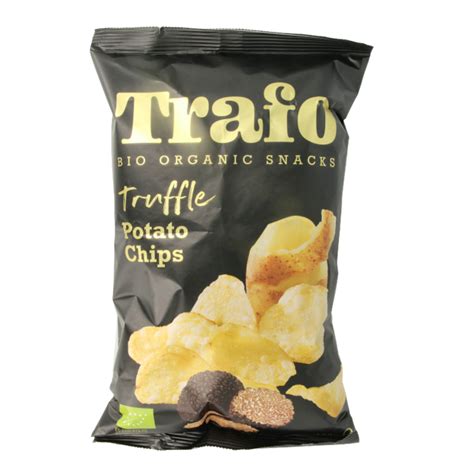 Trafo Trüffel Chips Packung und Chips auf einem Teller