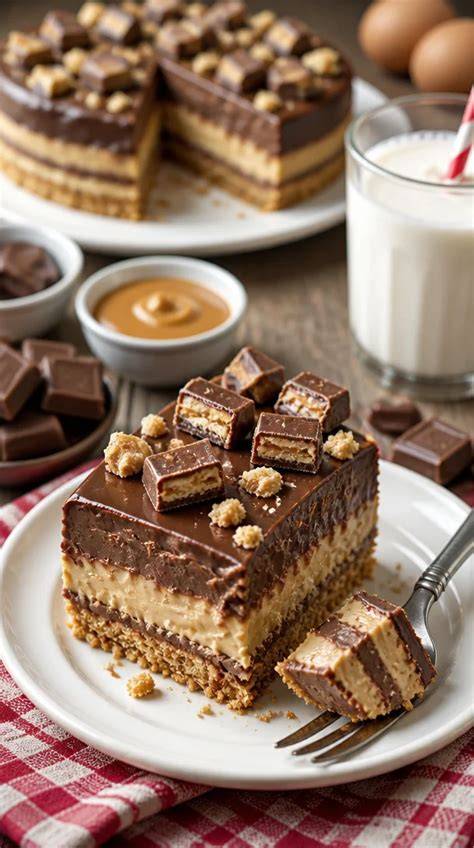 Twix-Kuchen Querschnitt: Keksboden, Karamell, Schokoguss