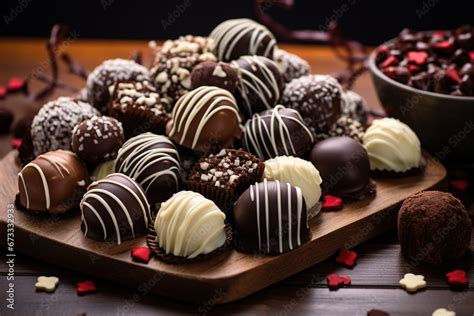 Unterschiedliche selbstgemachte Pralinen auf Schieferplatte