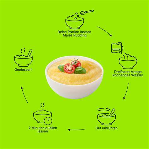 VAYU Instant Maize Pudding Packung und Zubereitung