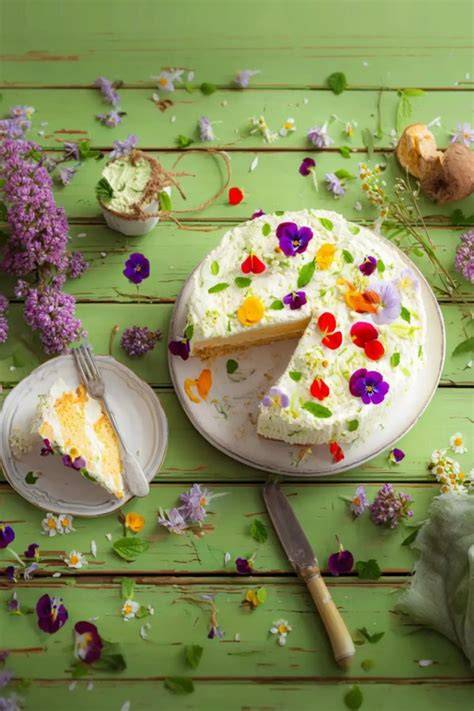 Vanille-Torte mit Mascarpone-Vanillecreme und essbaren Blüten
