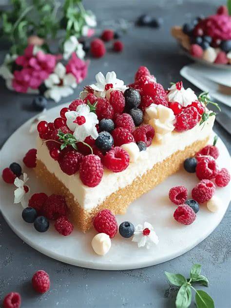 Vanillecreme mit frischen Beeren auf Torte