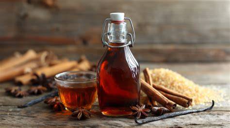 Vanilleschote und Sirup im Topf