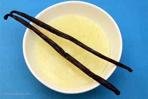 Vanilleschote und Zutaten für veganen Pudding