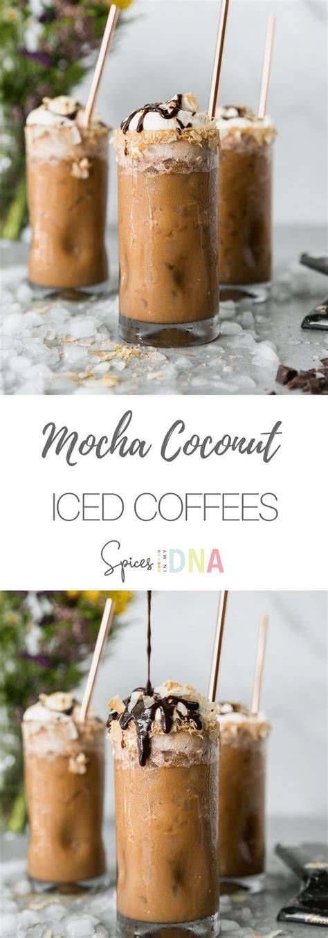 Variationen: Coconut Mocha, kalter Mocha auf Eis, Dessert-Toppings