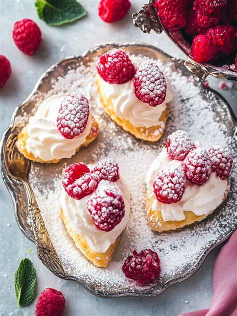 Vegane Blätterteigherzen mit Vanillepudding und Himbeeren