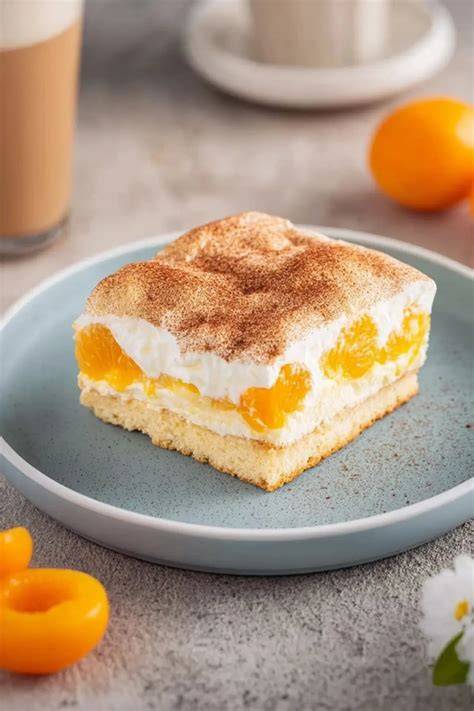 Vegane Fantakuchen-Sahneschnitte mit Mandarinen und Zimtschicht