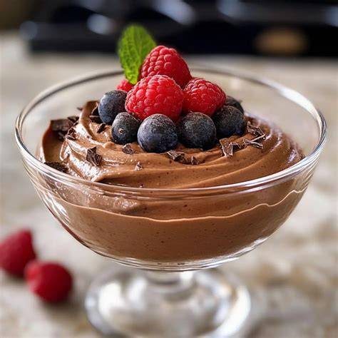 Vegane Mousse au Chocolat im Glas, eine Variante mit Beeren