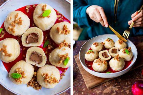 Vegane Nougatknödel mit Pflaumensoße