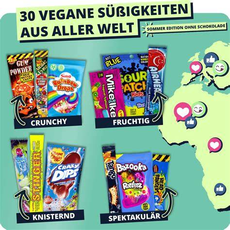 Vegane Süßigkeiten und Pflanzendrinks als Einkaufsübersicht