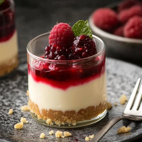 Veganer Käsekuchen im Glas mit Himbeerpüree