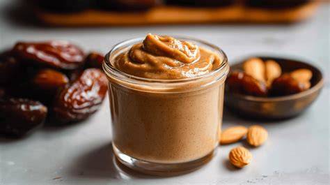 Veganes Dattel-Karamell in Glas und auf Brot