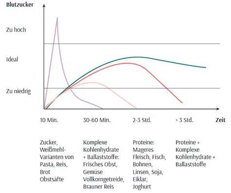 Vergleich: Blutzuckeranstieg bei kohlenhydratreicher vs. ballaststoffreicher Mahlzeit