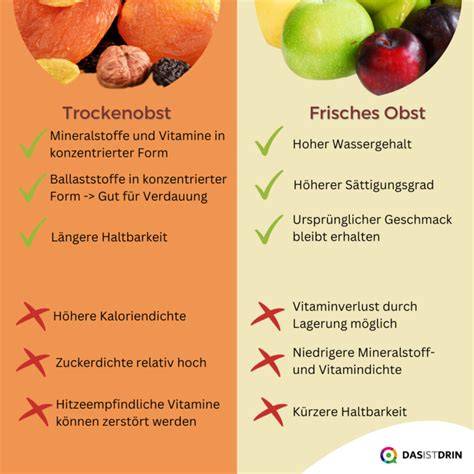 Vergleich: Zuckergehalt Trockenobst vs. frisches Obst (Balkendiagramm)
