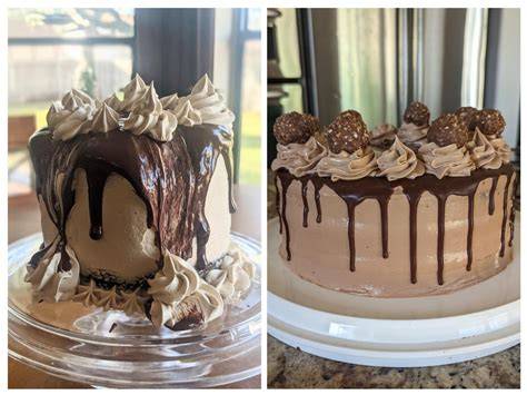 Vergleich: dunkler Schoko-Drip versus rosa weiße Ganache