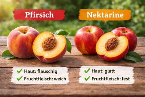 Vergleich Pfirsich und Nektarine (Schale, Fruchtfleisch)