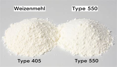 Vergleich Weizenmehl Typ 405 und 550 sowie Dinkel- und Vollkornmehl