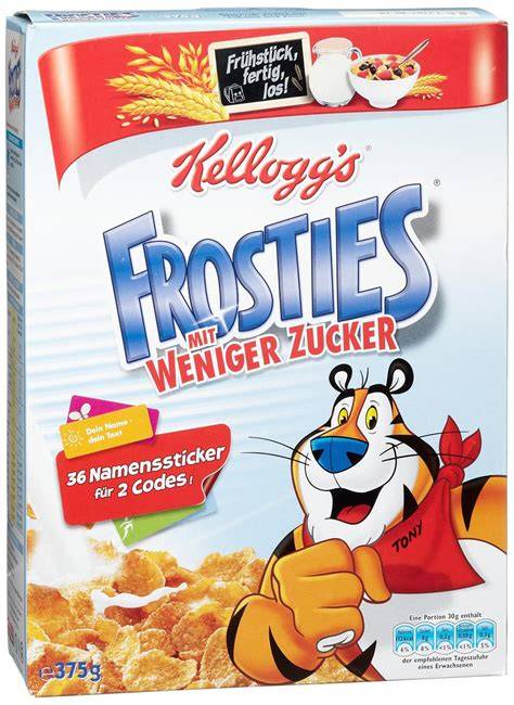 Vergleich klassische und weniger Zucker Frosties Packung