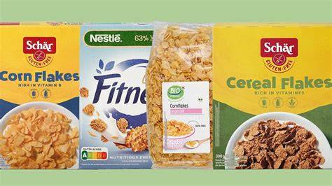 Vergleich verschiedener Frühstückscerealien (Cornflakes, Flocken, Müsli)