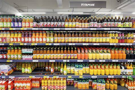 Vergleich von Bitter Lemon Flaschen im Supermarktregal