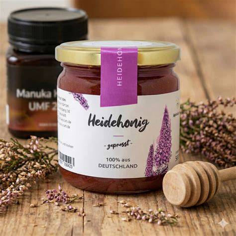 Vergleichsgläser: Manuka-Honig und Heidehonig