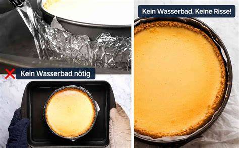 Vergleichsgrafik: Mürbeteigboden vs. Keksboden, Joghurt-Füllung, Wasserbad