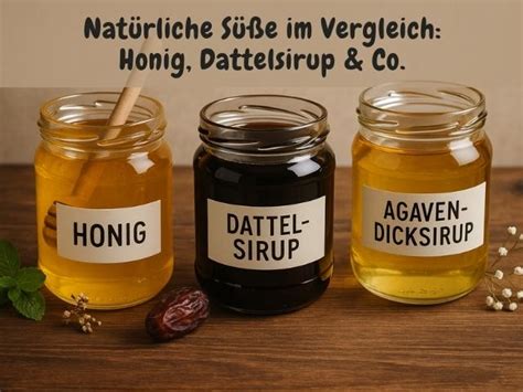 Vergleichstabelle: Honig, Haushaltszucker, Kokosblütenzucker, Agavendicksaft, Dattelsirup