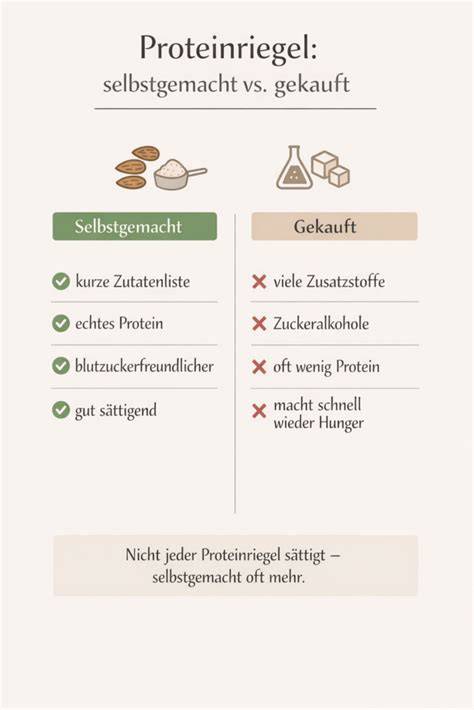 Vergleichstabelle: selbstgemachter Riegel vs. industrieller Proteinriegel
