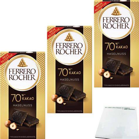 Vergleichstabelle der Ferrero Rocher Schokoladensorten mit Kakao- und Haselnussanteil