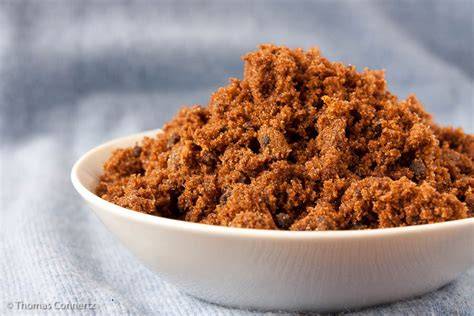 Vergleichstafeln: Muscovado, brauner Zucker, Demerara
