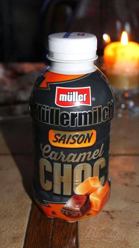 Verpackung Müller Milch Caramel Choc schwarz-orange