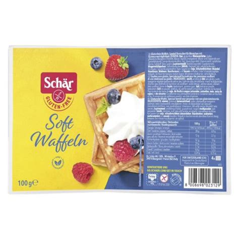 Verpackung der Schär Soft Waffeln und angerichtete Waffeln auf Teller