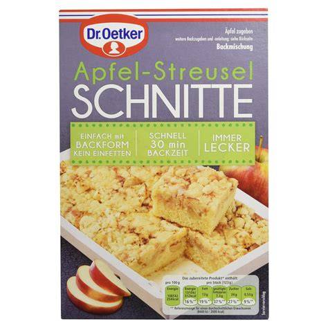 Verpackung und Aufgerissene Backmischung Apfel-Streusel