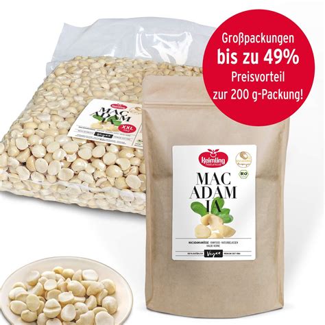 Verpackung und Macadamia Stückchen