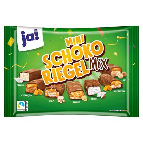 Verpackung und Mischung der ja! Mini Schokoriegel