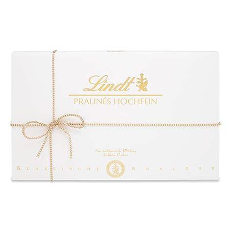 Verpackung und Sortenabbildung der Lindt Pralinen Hochfein