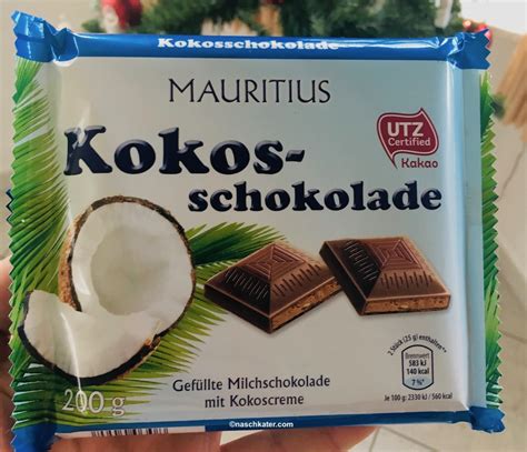 Verpackung und Strichcode der Mauritius Kokos Schokolade