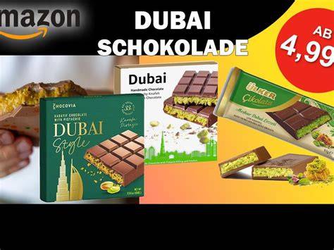 Verpackungen unterschiedlicher Dubai-Schokoladen im Regal