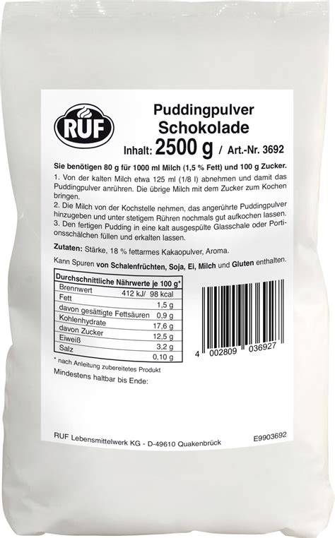 Verpackungsangaben von Puddingpulver