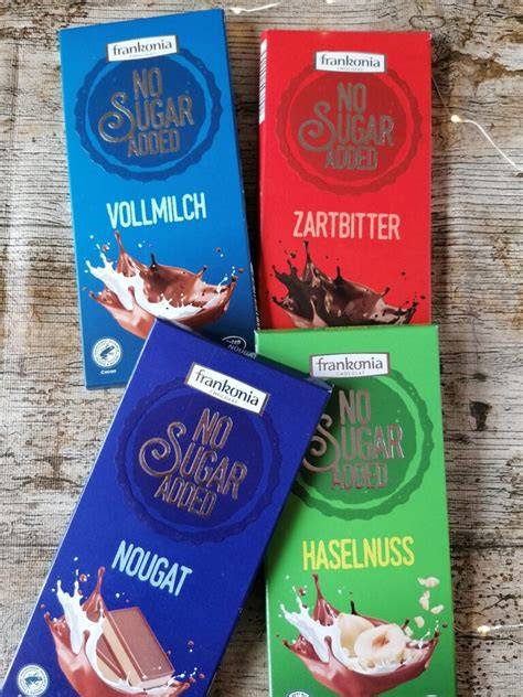 Verpackungsetikett einer zuckerfreien Maltit-Schokolade