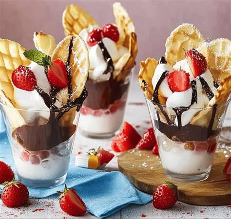 Verschiedene Bubble Waffel Toppings (Schokolade, Früchte, Nüsse)