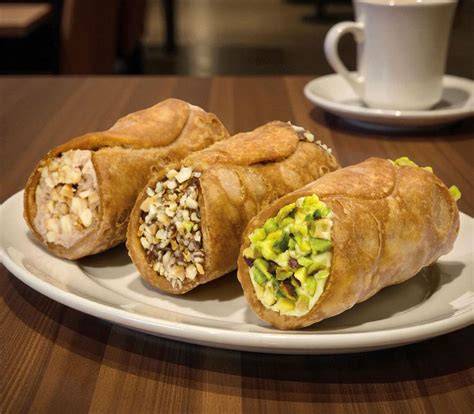 Verschiedene Cannoli-Varianten: Pistazie, Schokolade, Nougat
